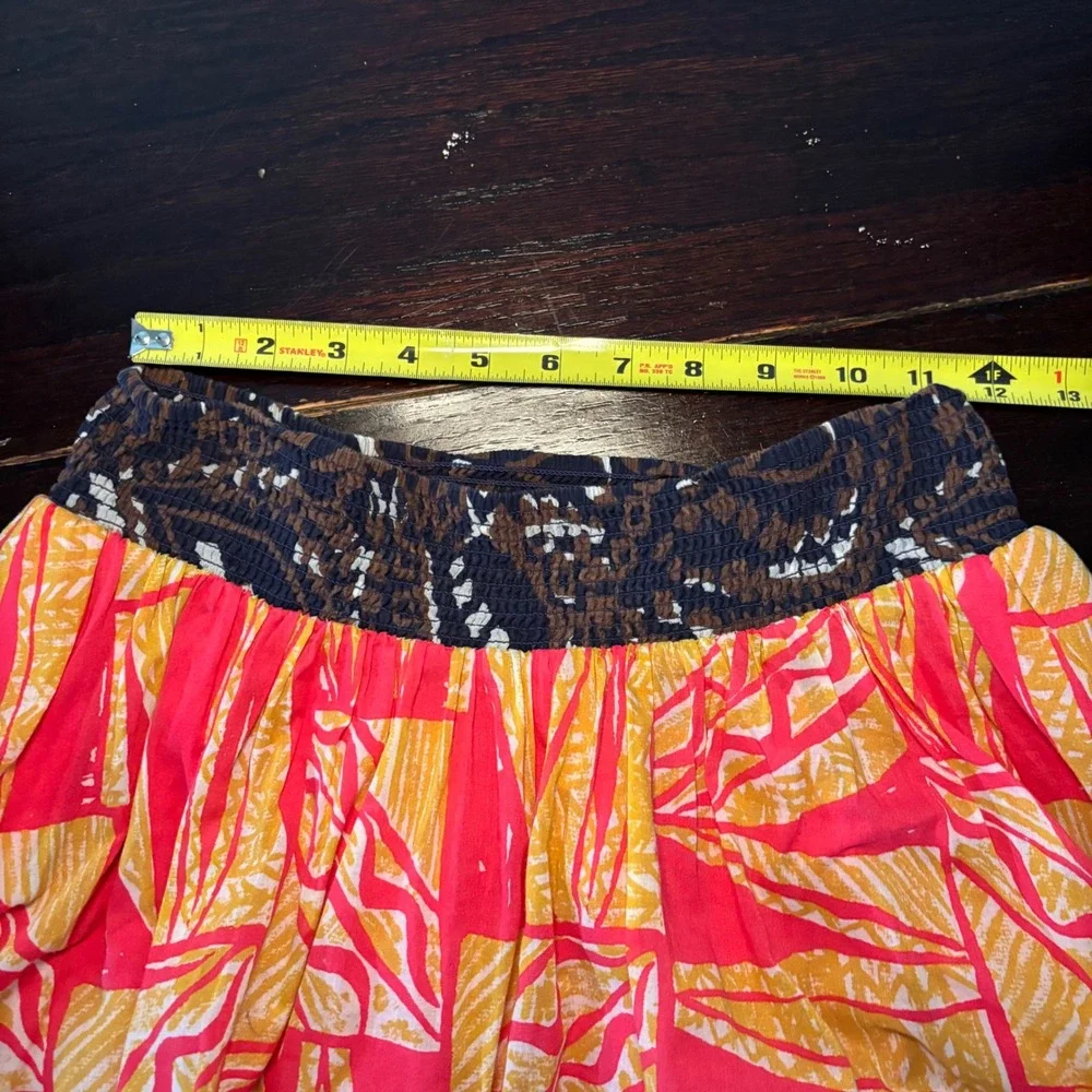Vanessa Virginia Anthropologie Pink Yellow Abstract Cotton Smocked Skirt Sz 2 XS